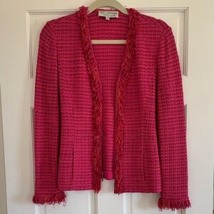St. John Hot Pink Fringe Trim Knit Blazer